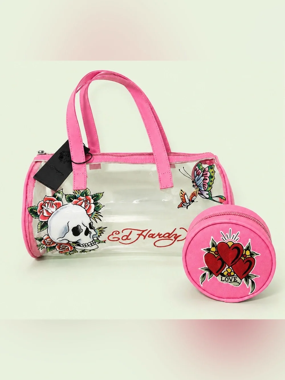Ed Hardy Clear Barrel tote with Small Pouch